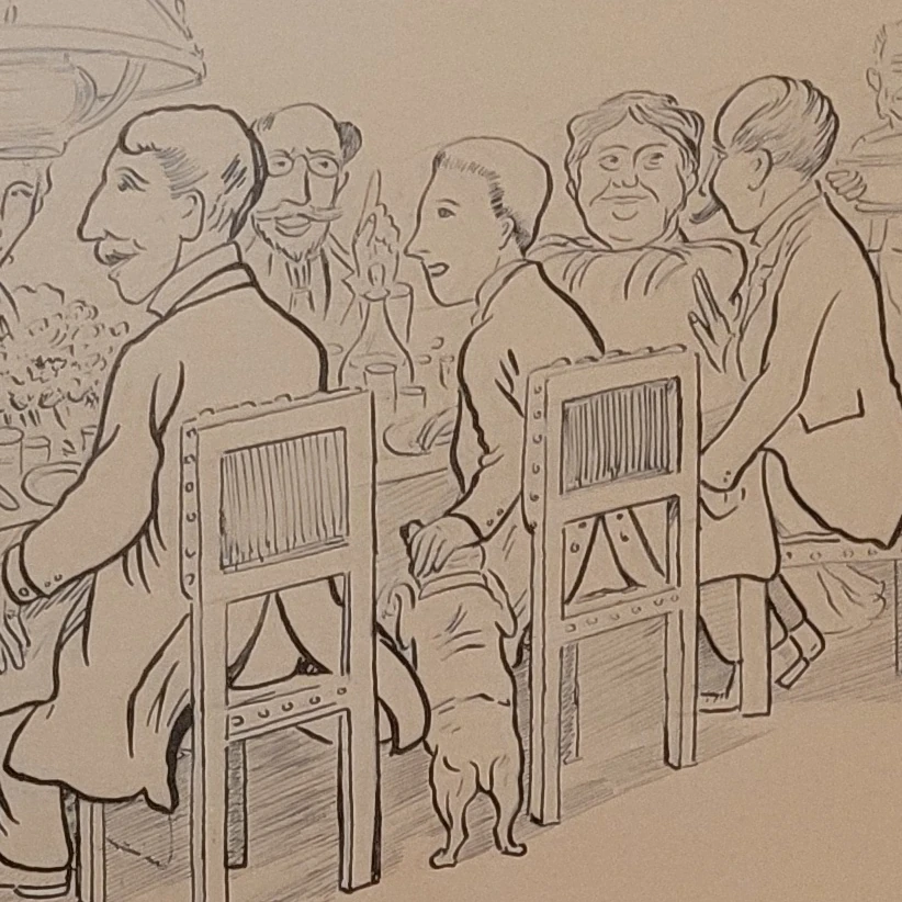 MAHJ - Alfred Dreyfus.
Photo BackinParis.
Un diner de famille par Caran d'Ache. e Figaro du 14 février 1898.